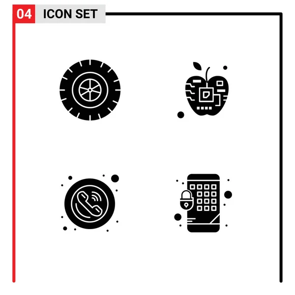 Pictogram Set Van Eenvoudige Solid Glyphs Van Auto Telefoon Appel — Stockvector