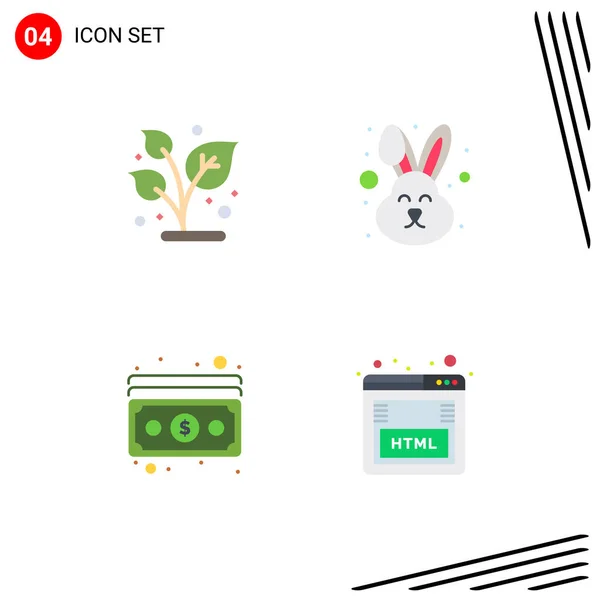 Ensemble Moderne Icônes Plates Pictogramme Croissance Dollar Plante Lapin Paiement — Image vectorielle