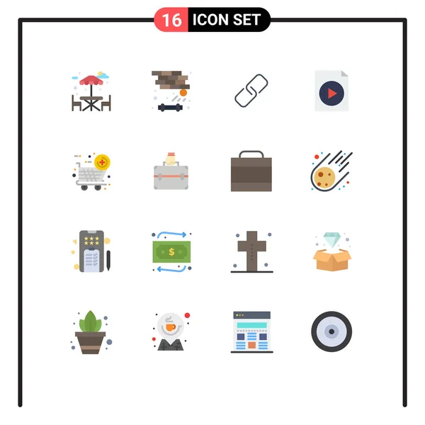 Mobile Interface Flat Color Set Pictograms Money New Item Paper — Vector de stock