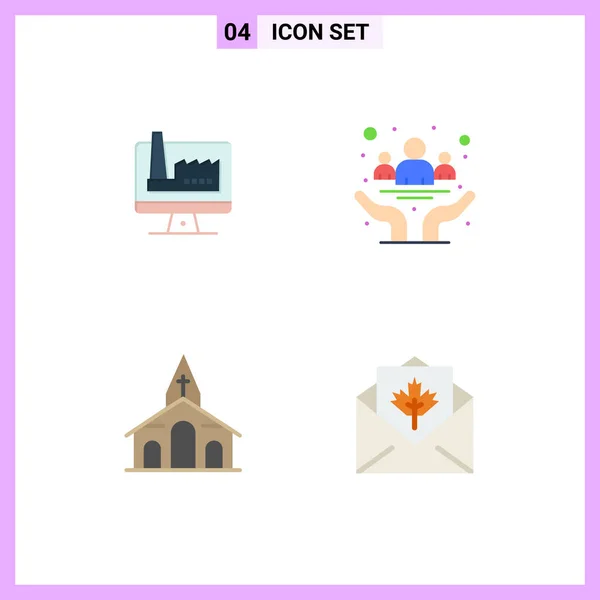 Thematic Vector Flat Icons Editable Sysymbols Computer Building Factory Community — Vector de stock