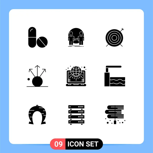 Mobile Interface Solid Glyph Set Pictograms Settings Globe Target Share — Stockový vektor