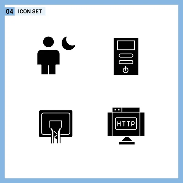 Set Modern Icons Symbols Signs Avatar Backboard Moon Cpu Basketball — Stock Vector