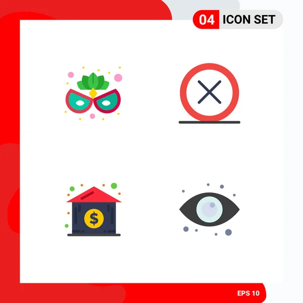 Set Vector Flat Icons Grid Carnival Mask House Cancel Exit — Stock Vector