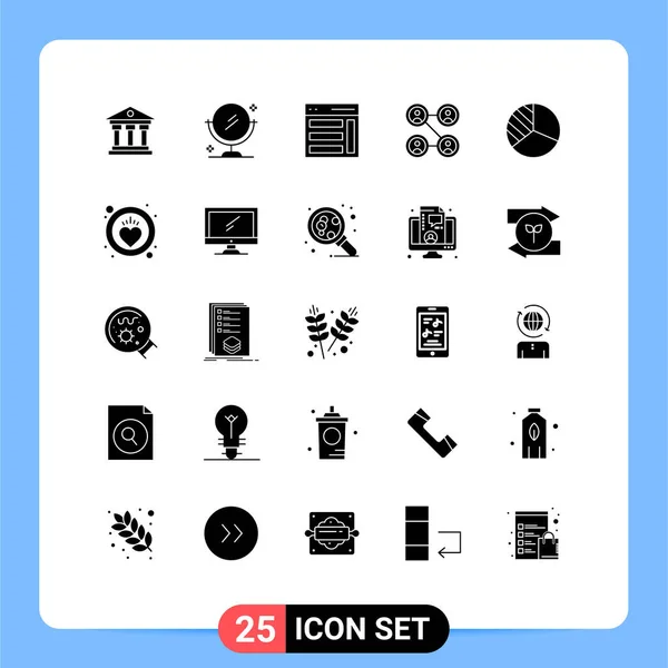 Interfejs Użytkownika Solid Glyph Pack Nowoczesnych Znaków Symboli Ciasta Diagramu — Wektor stockowy