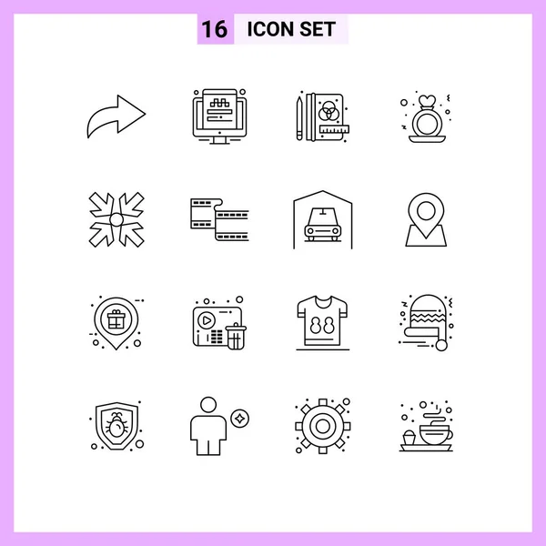 Set Modern Icons Sysymbols Signs Filam Enlargement Stationery Arrows Ring — Vector de stock