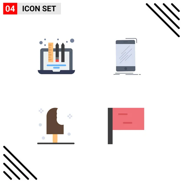 Conjunto Moderno Iconos Flat Pictograph Diseño Teléfono Portátil Móvil Alimentos — Vector de stock