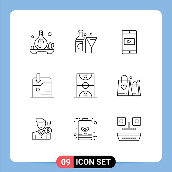 Icone Creative Segni Simboli Moderni Corte Palla Applicazione Tecnologia Business — Vettoriale Stock