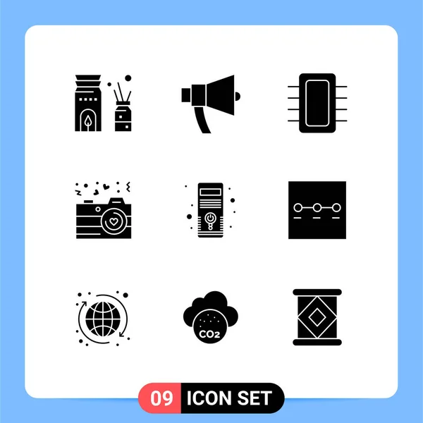 Solid Glyph Koncepció Weboldalak Mobil Alkalmazások Valentin Szerelem Hangszóró Kamera — Stock Vector