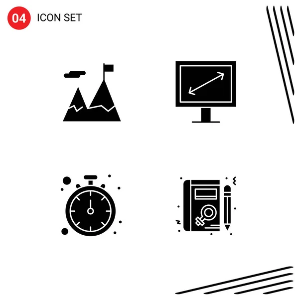 Pack Creative Solid Glyphs Accomplished Timer Motivation Book Editable Vector — Stock Vector