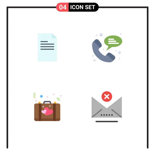 Set Commercial Flat Icons Pack File Love Report Chat Suitcase — Archivo Imágenes Vectoriales