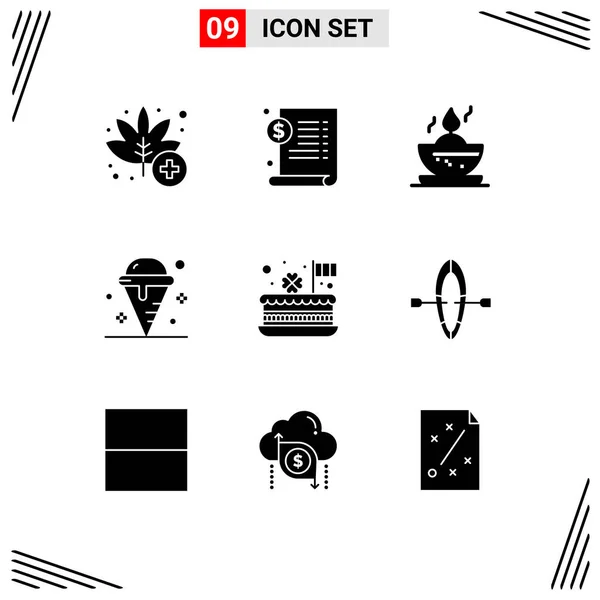 Pictogram Set Van Eenvoudige Solid Glyphs Van Feest Zoet Kom — Stockvector