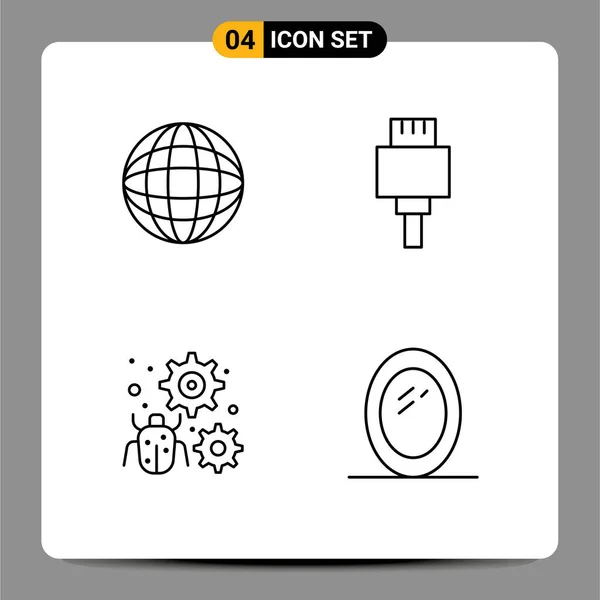 Universal Line Signs Symbols Globe Setting Cable Configure Furniture Editable — Stock Vector