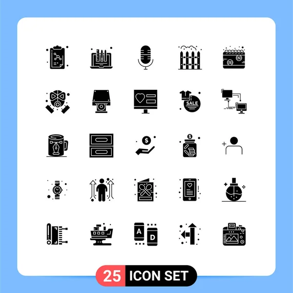 Conjunto Icones Modernos Símbolos Sinais Para Programação Dinheiro Vivo Calendário — Vetor de Stock
