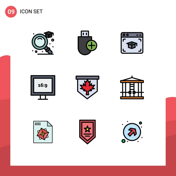 Mobile Interface Filledline Flat Color Set Pictograms Canada Tag Web — Vector de stock