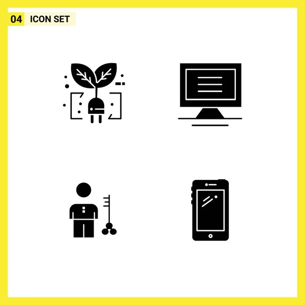 Pictogram Set Simple Solid Glyphs Ecology Lock Plug Hardware Person — Stock Vector