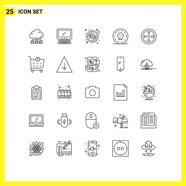 コイン ターゲットの25枚の写真のモバイルインターフェイスラインセット編集可能なベクトルデザイン要素 — ストックベクタ