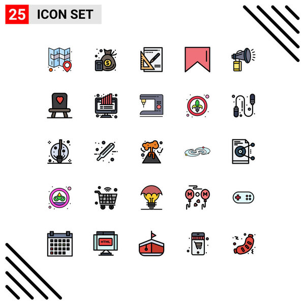 Pack of 25 Modern Filled line Flat Colors Signs and Symbols for Web Print Media such as fan, attribute, graph, air, banner Editable Vector Design Elements