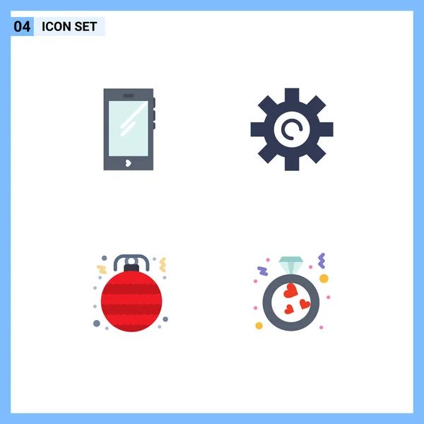 Flat Icons Signs Symbols Phone Ball Android Interface Christmas Editable — 스톡 벡터