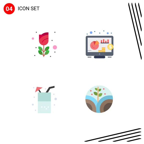 4ユーザーインターフェイス現代的な記号と花 食べ物 環境のシンボルのフラットアイコンパック編集可能なベクトルデザイン要素 — ストックベクタ