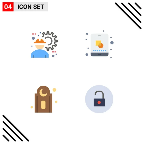 Editable Vector Line Pack Simple Flat Icons Architect Mosque Labour — Stock Vector