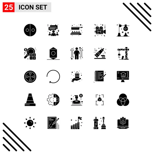 25组固体字形符号和符号 用于燃烧器 电影可编辑矢量设计元素 — 图库矢量图片