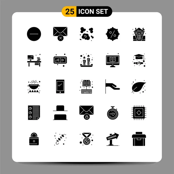 25ユーザーインターフェイス現代的な記号や家のシンボルの固体グリフパック ハロウィン お祝い 販売編集可能なベクトルデザイン要素 — ストックベクタ