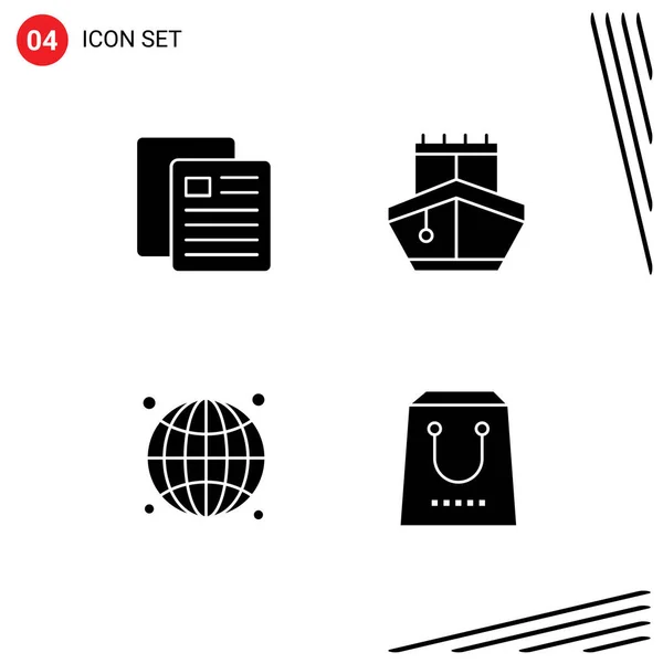 Set Commercial Solid Glyphs Pack Education Internet School Transportation Web — Vector de stock