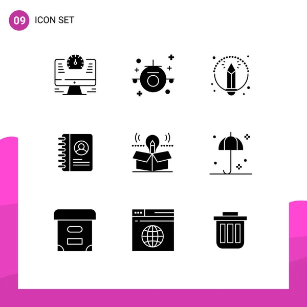 User Interface Pack Basic Solid Glyphs Idea Package Creative Box — Stock Vector