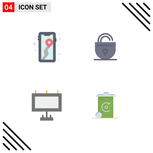 Packung Mit Kreativen Flat Icons Von Mobiltelefonen Board Camping Sicherheit — Stockvektor