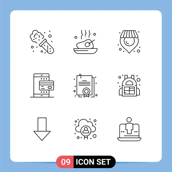 Set Modern Icons Sysymbols Signs Degree Smartphone Location Payment Mobile — Archivo Imágenes Vectoriales