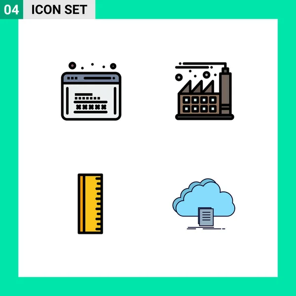 Modern Set Filledline Flat Colors Symbols Coding Ruler Web Factory — Stock Vector