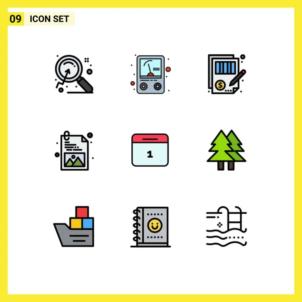 Set Modern Icons Sysymbols Signs Month Calender Balance Picture Development — Vector de stock