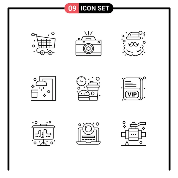 Conjunto Icones Modernos Símbolos Sinais Para Chuveiro Banheira Foto Claus —  Vetores de Stock