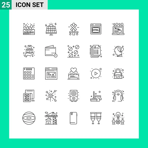 Pictogram ログイン インストール クロス Seo コーディングの25のシンプルなラインのセット編集可能なベクトルデザイン要素 — ストックベクタ