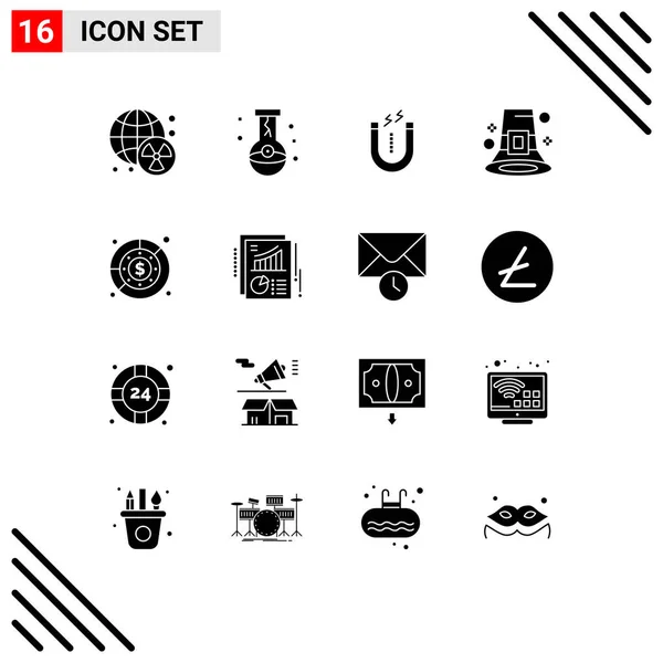 Set Modern Icons Symbols Signs Pilgrim Festival Magic Fall Tool — Stock Vector