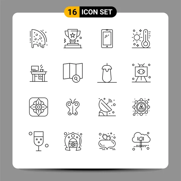 Modern Set Outlines Pictograph Thermometer Hot Trophy Celsius Roid Editable — Archivo Imágenes Vectoriales