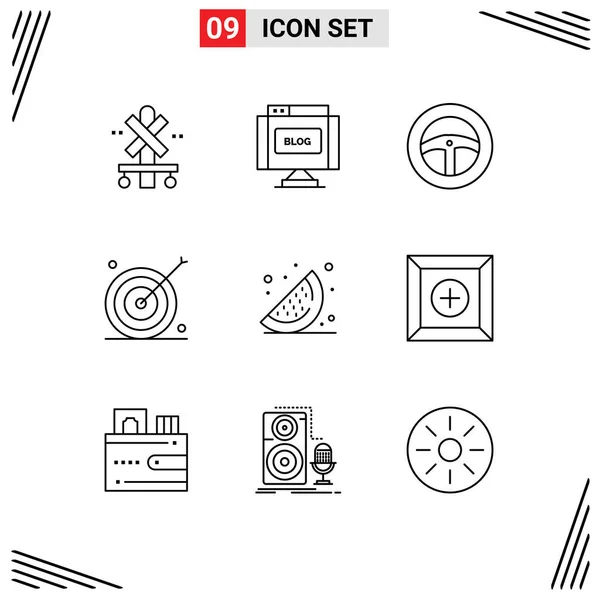 Stock Vector Icon Pack Лінійних Знаків Символів Фруктів Цілі Автомобіля — стоковий вектор