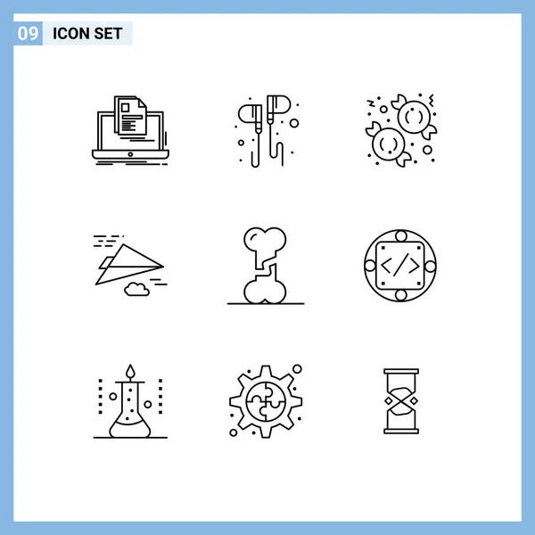 Set Modern Icons Sysymbols Signs Design Plane Music Paper Plane — Vector de stock