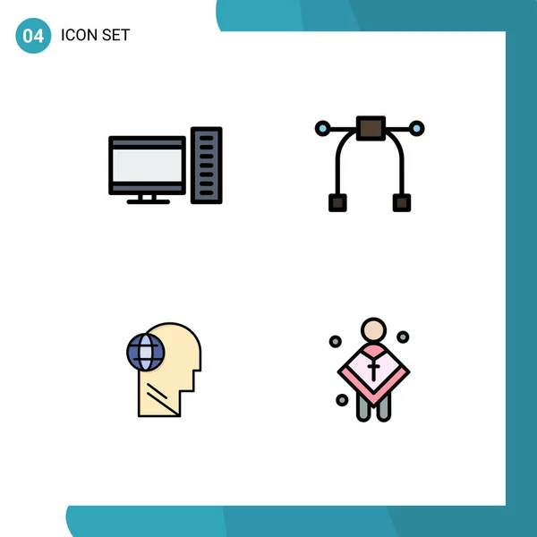 Conjunto Icones Modernos Símbolos Sinais Para Computador Cabeça Servidor Ferramenta — Vetor de Stock