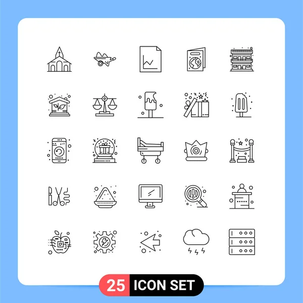 Set Modern Icons Sysymbols Signs Accommodation Book Gardening Ecology Graph — Vector de stock