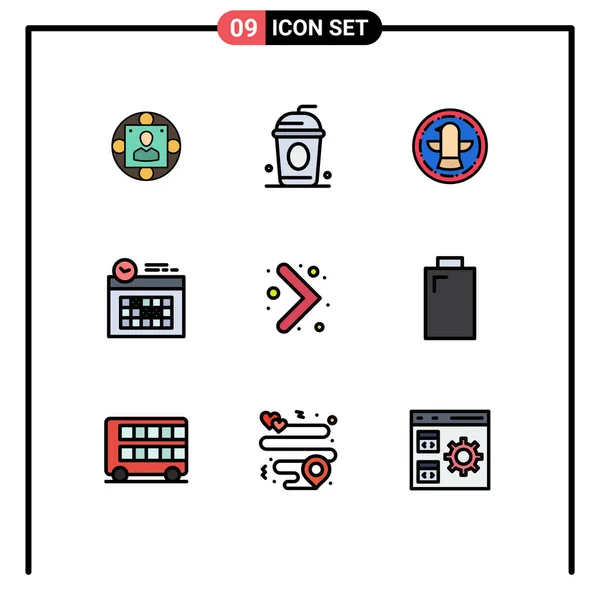 Conjunto Moderno Cores Planas Filledline Pictograph Navegação Dia Americano Relógio —  Vetores de Stock