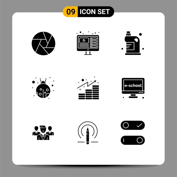 Set Modern Icons Sysymbols Signs Finances Beetle Clean Lady Bug — Archivo Imágenes Vectoriales