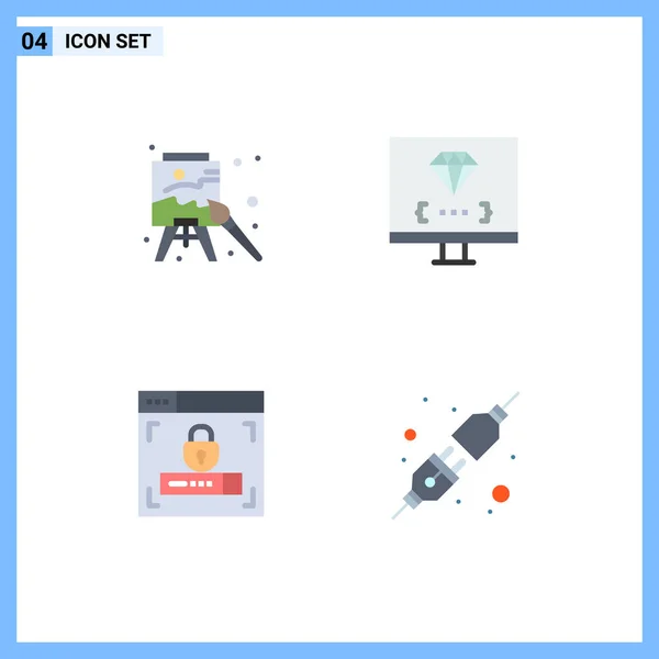 Set Commercial Flat Icons Pack Easel Web Design Paint Develop — Vector de stock
