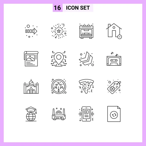 Mobile Interface Outline Set Pictograms Poster Cleander Microwave Estate Editable — 스톡 벡터