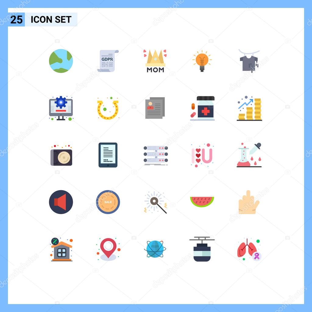 Set of 25 Modern UI Icons Symbols Signs for idea, bulb, general data protection, lightbulb, mother Editable Vector Design Elements