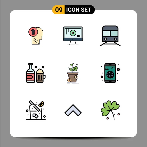 Creative Icons Modern Signs Sysymbols Cup Bottle Play Vehicles Transport — Vector de stock