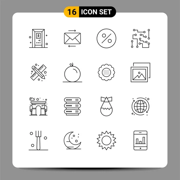 Universal Icon Symbols Group Modern Outlines Fruit Bleistift Und Lineal — Stockvektor