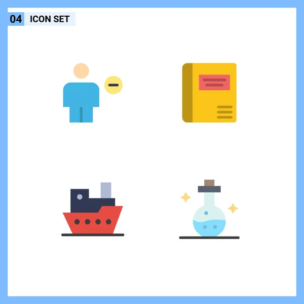 Set Commercial Flat Icons Pack Avatar Ship Human Education Steamship — Vector de stock
