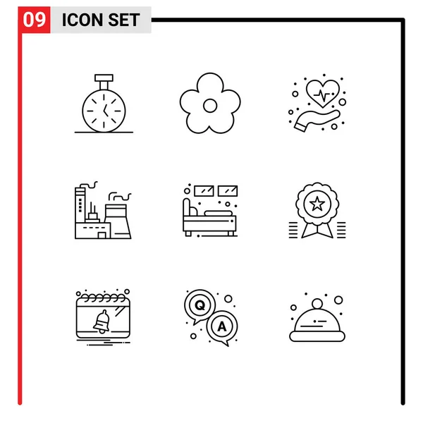 Universal Icon Symbols Group Modern Outlines Hotel Industry Care Factory — Stock Vector