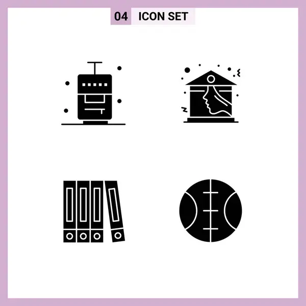 Pack Kreatív Solid Glyphs Táska Mappa Nyaralás Ingatlan Baseball Szerkeszthető — Stock Vector